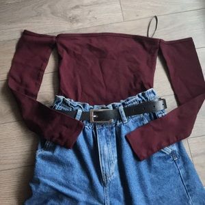 dark purplish red body suit